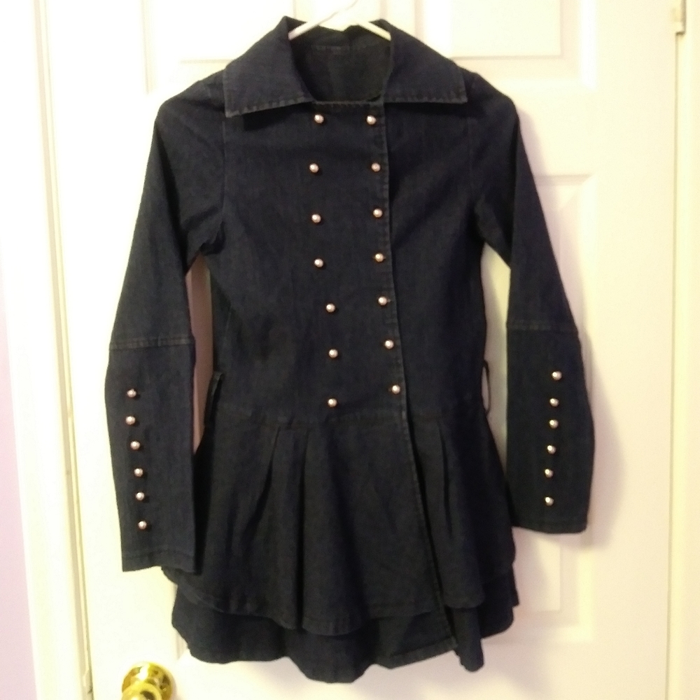 Tailor-made cute dark blue flared denim coat